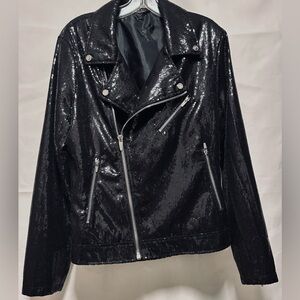 ZARA MAN ( Could Be Unisex ) Black Sequined Motorcycle Jacket Sz.40 / M